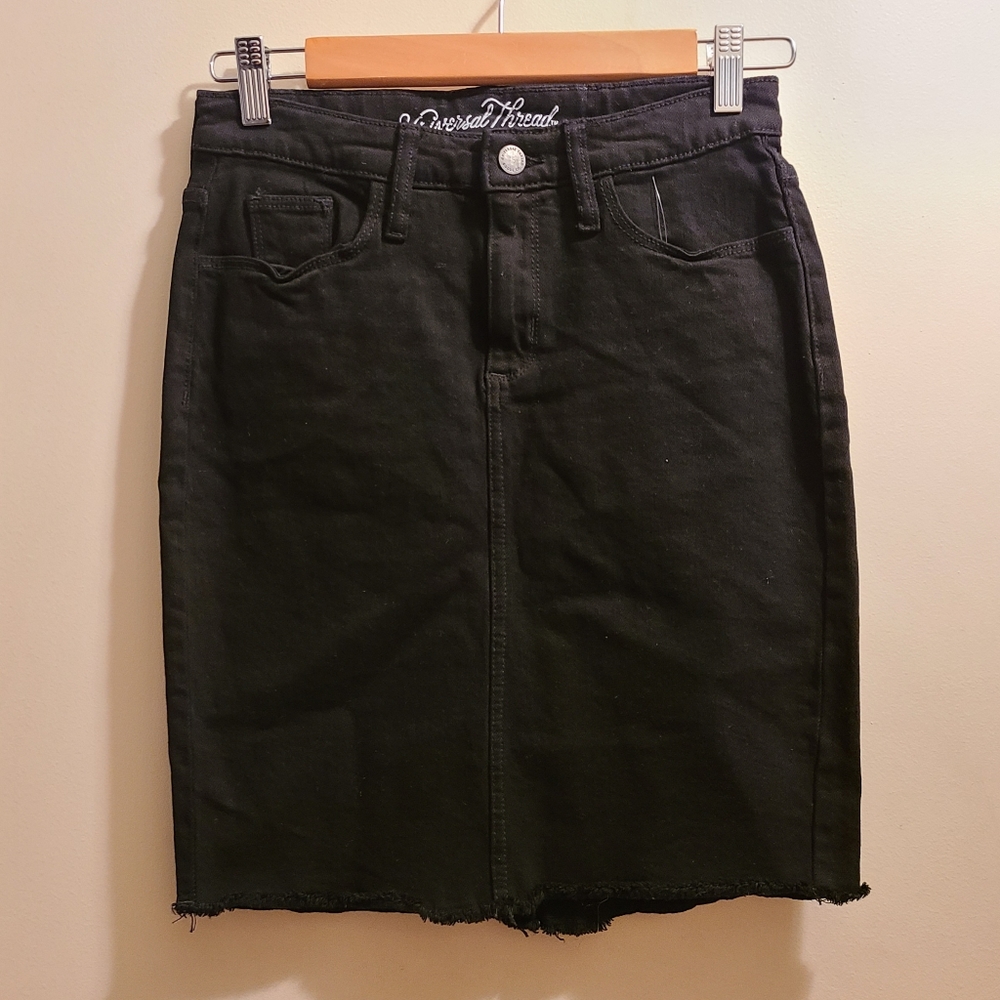 Universal Thread Raw Hem Black Denim Skirt